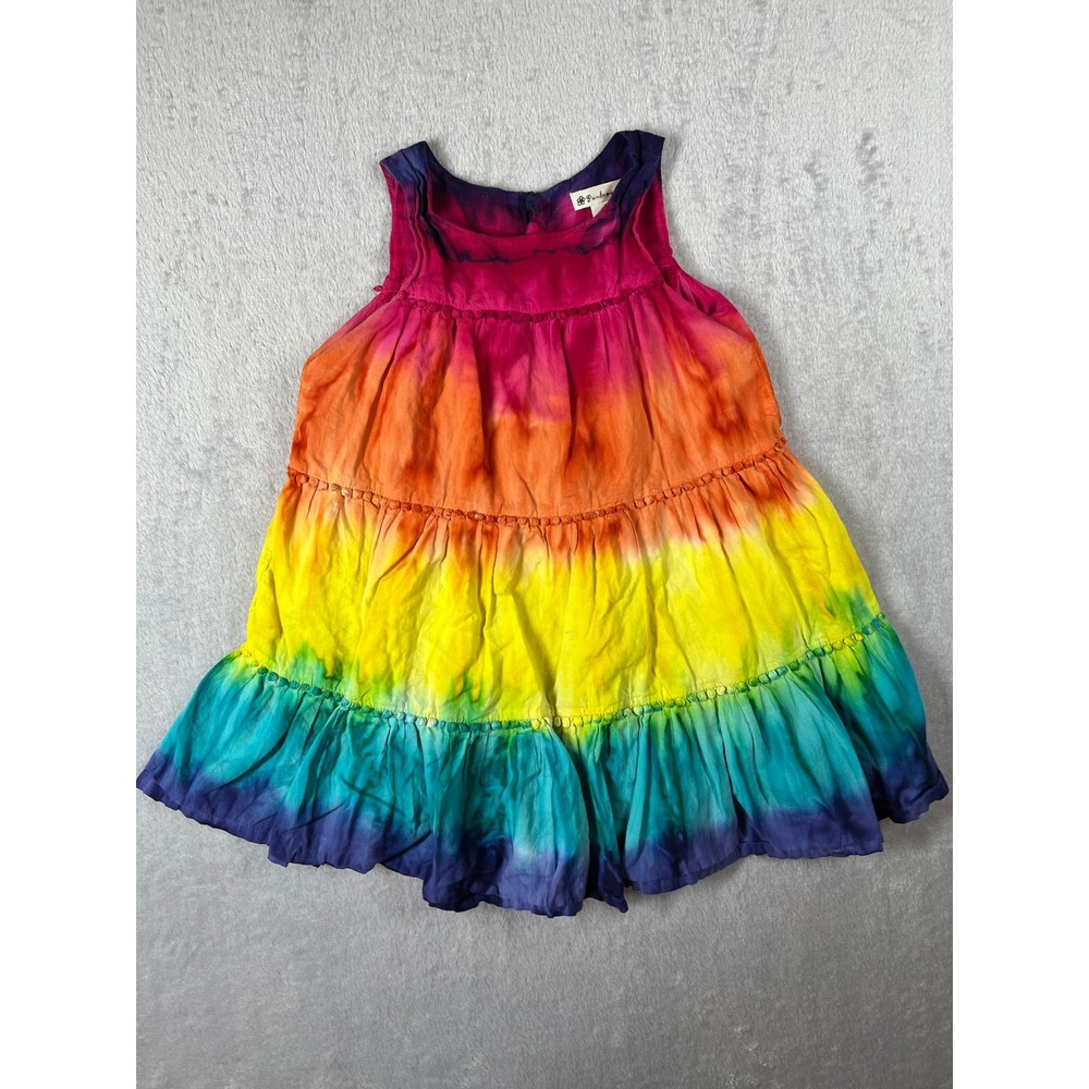 Pandemonium Girls Rainbow Tie Dye Tiered Cotton Dress Sleeveless Size 5